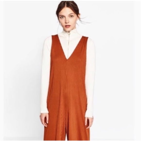 Zara Rust Orange Ribbed Strappy Jumpsuit - Picture 7 of 7